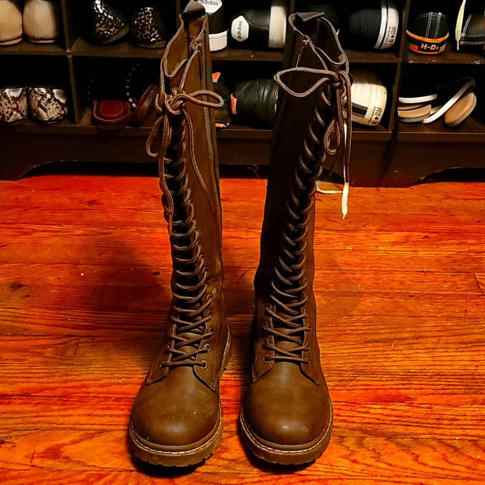 Torrid brown knee high combat boots